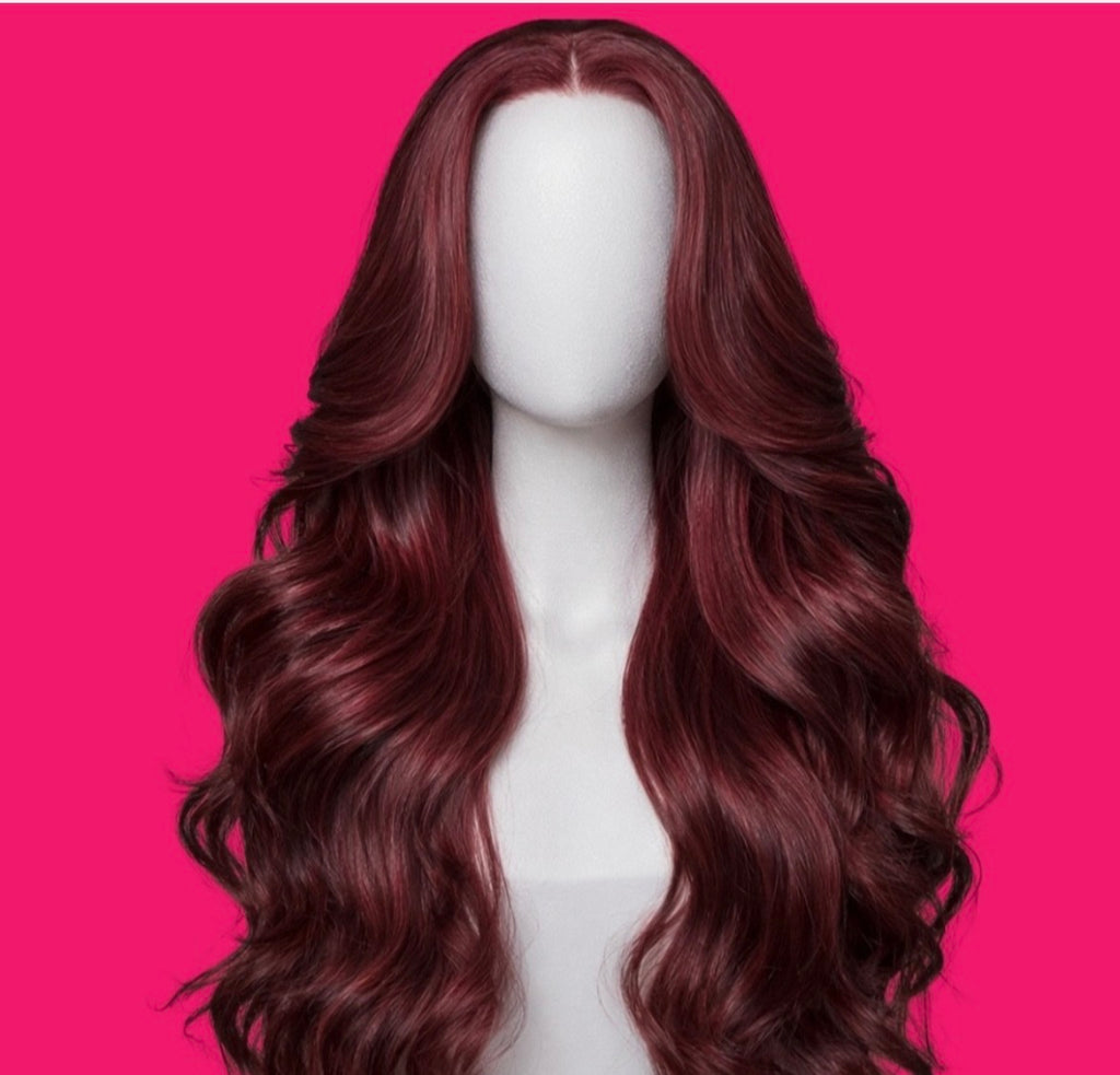 Wine Red Burgundy Wig 24 inch long Lace Front Heat Resistant Soft Fluffy Hair