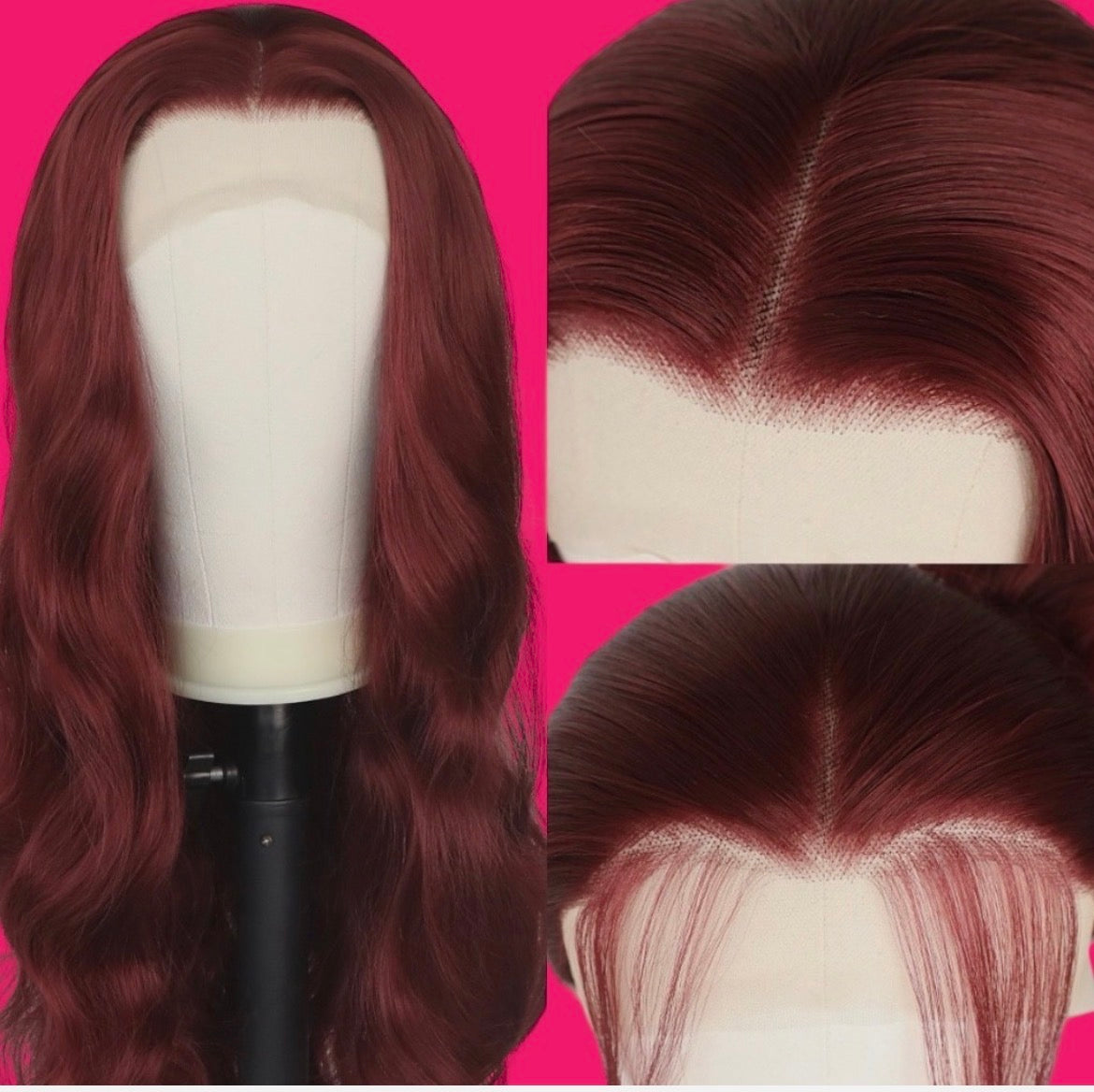 Wine Red Burgundy Wig 24 inch long Lace Front Heat Resistant Soft Fluffy Hair