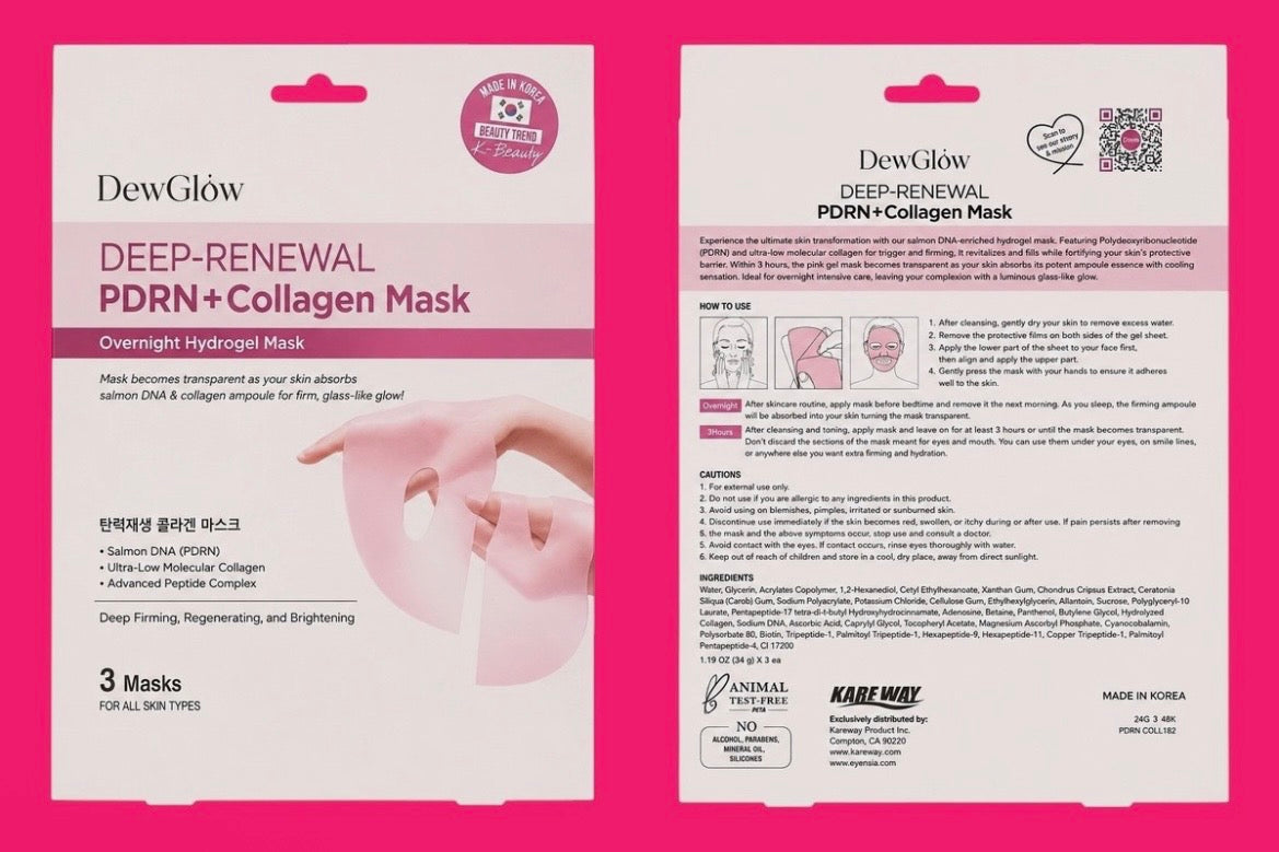 DewGlow Deep-Renewal PDRN + Collagen Overnight Hydrogel Face Mask 3 Count Korean