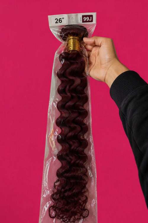 26” Burgundy Body Wave Hair Bundle – Human Hair Blend Extensions Full Volume
