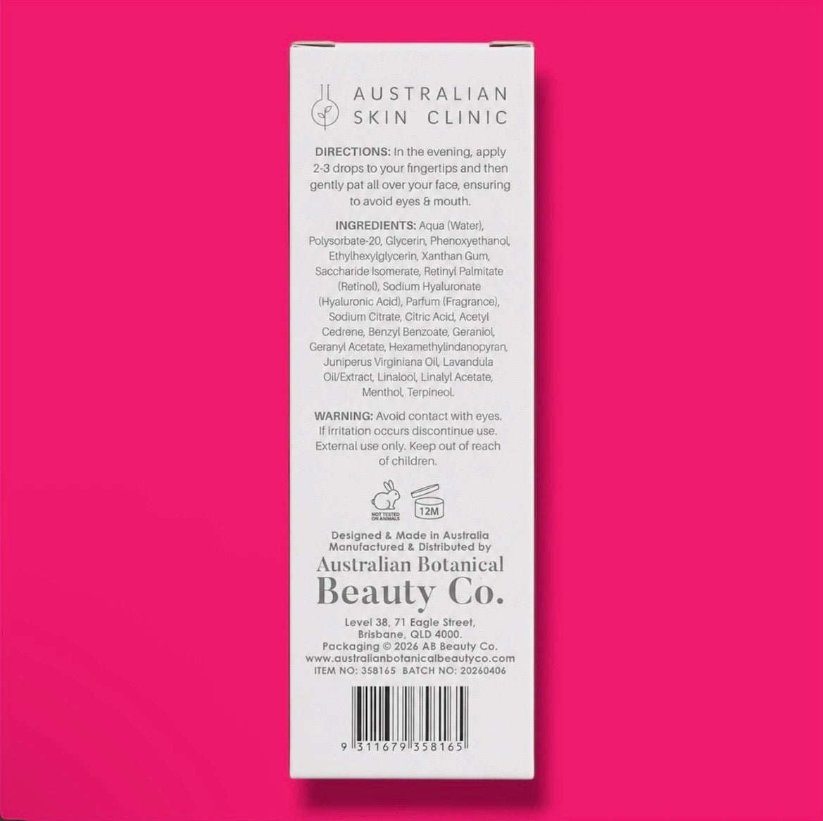 Australian Skin Clinic Retinol & Hyaluronic Acid Face Serum 1.69 fl oz