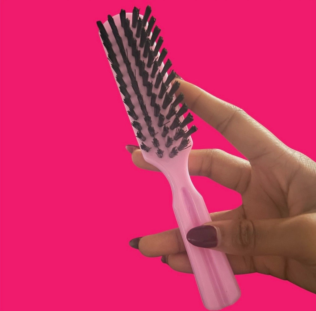 8 Inch Pink Long Plastic Hair Styling Brush,Nylon Bristle
