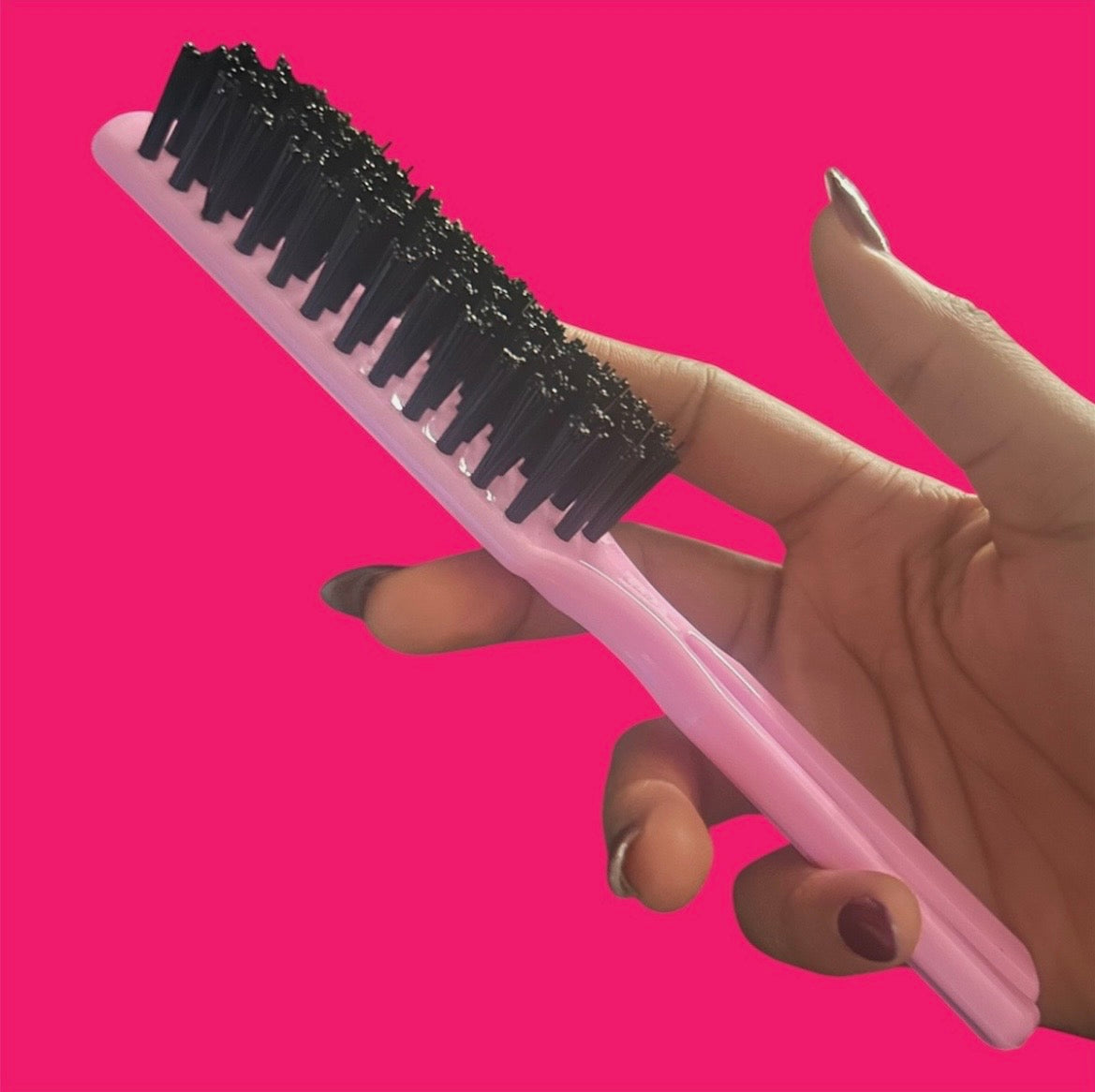 8 Inch Pink Long Plastic Hair Styling Brush,Nylon Bristle