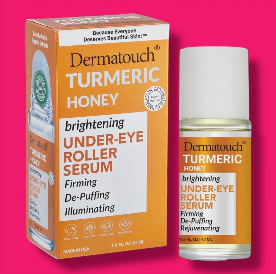 Dermatouch Turmeric Honey BRIGHTENING Under-Eye Roller Serum DE-PUFFING 1.6 fl