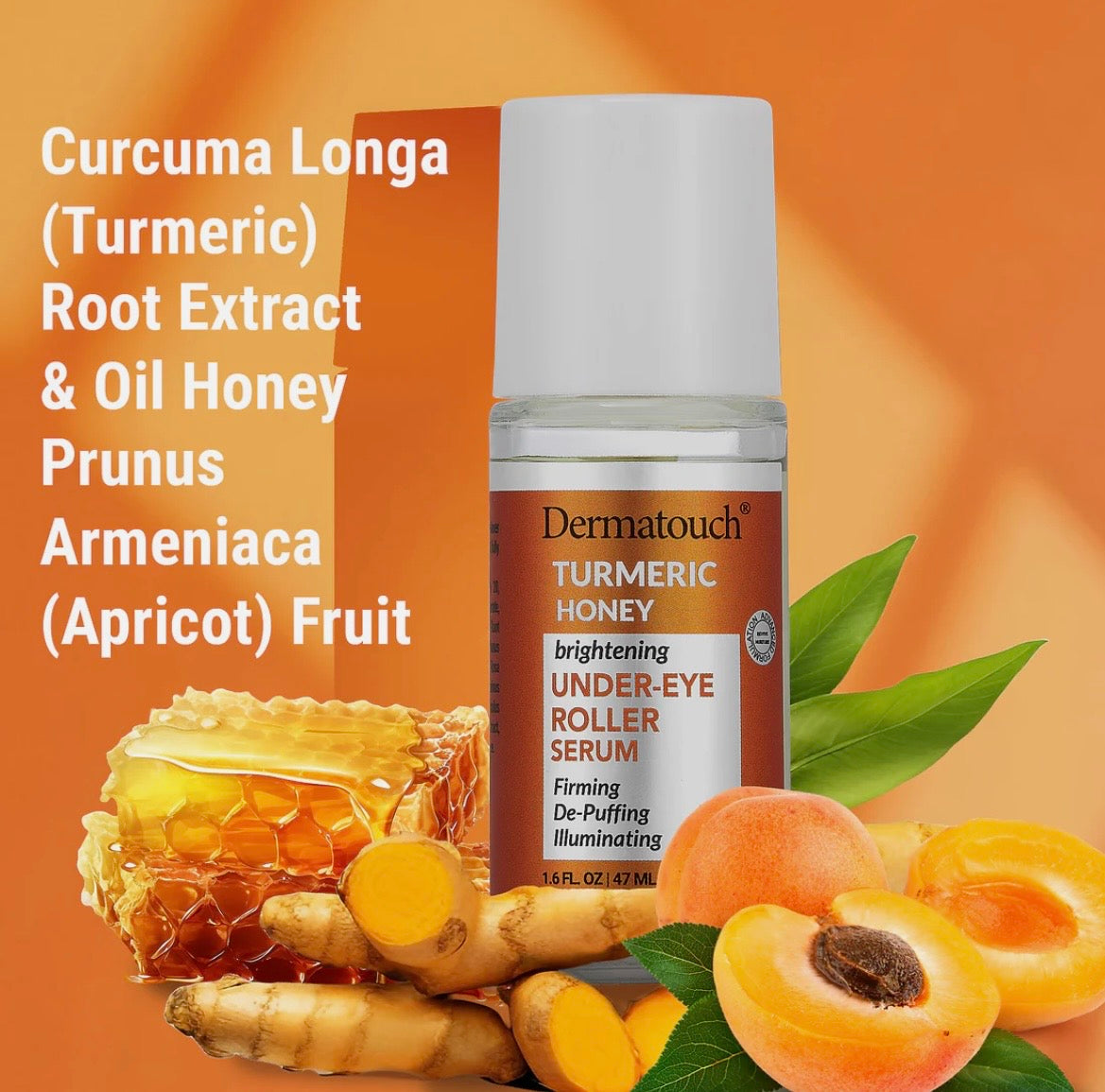Dermatouch Turmeric Honey BRIGHTENING Under-Eye Roller Serum DE-PUFFING 1.6 fl
