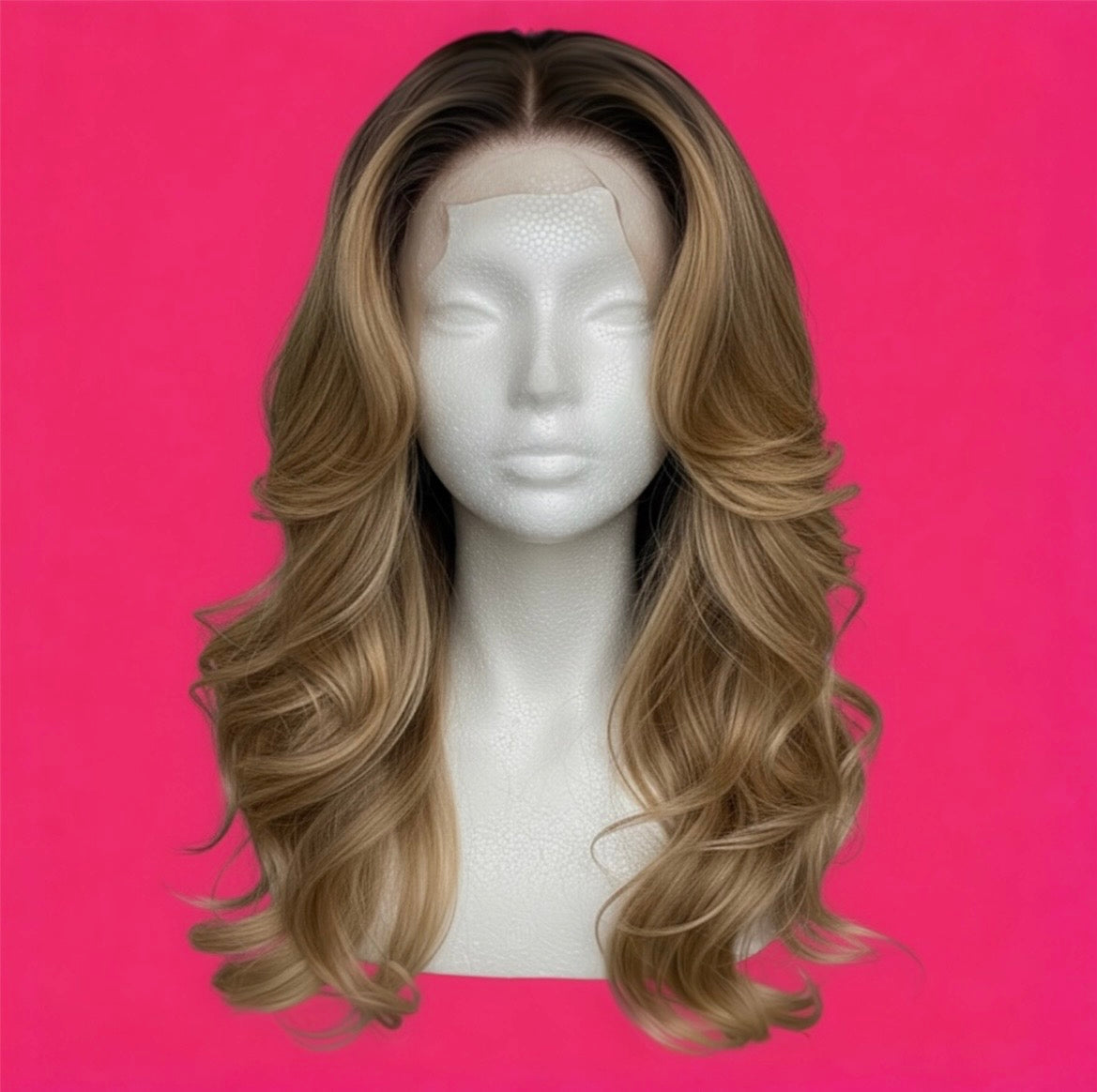 Ombré Honey Blonde Heat Resistant Wavy Natural Look Lace Front Wig 18 inch Wig