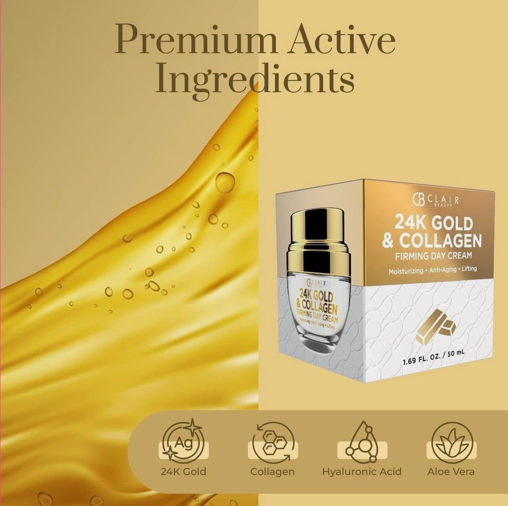CB Clear Beauty 24K Gold Collagen Firming Day Cream - ANTI AGING - 1.69 FL. OZ.