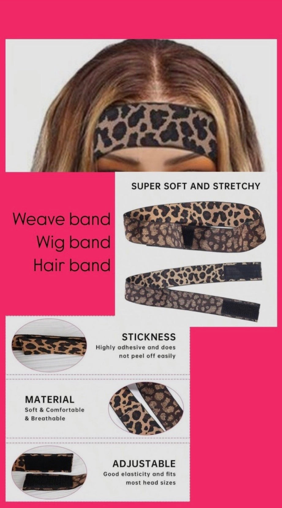 Elastic Band For Wig Edges, Leopard Print Pattern Lace Melting Band For Hair