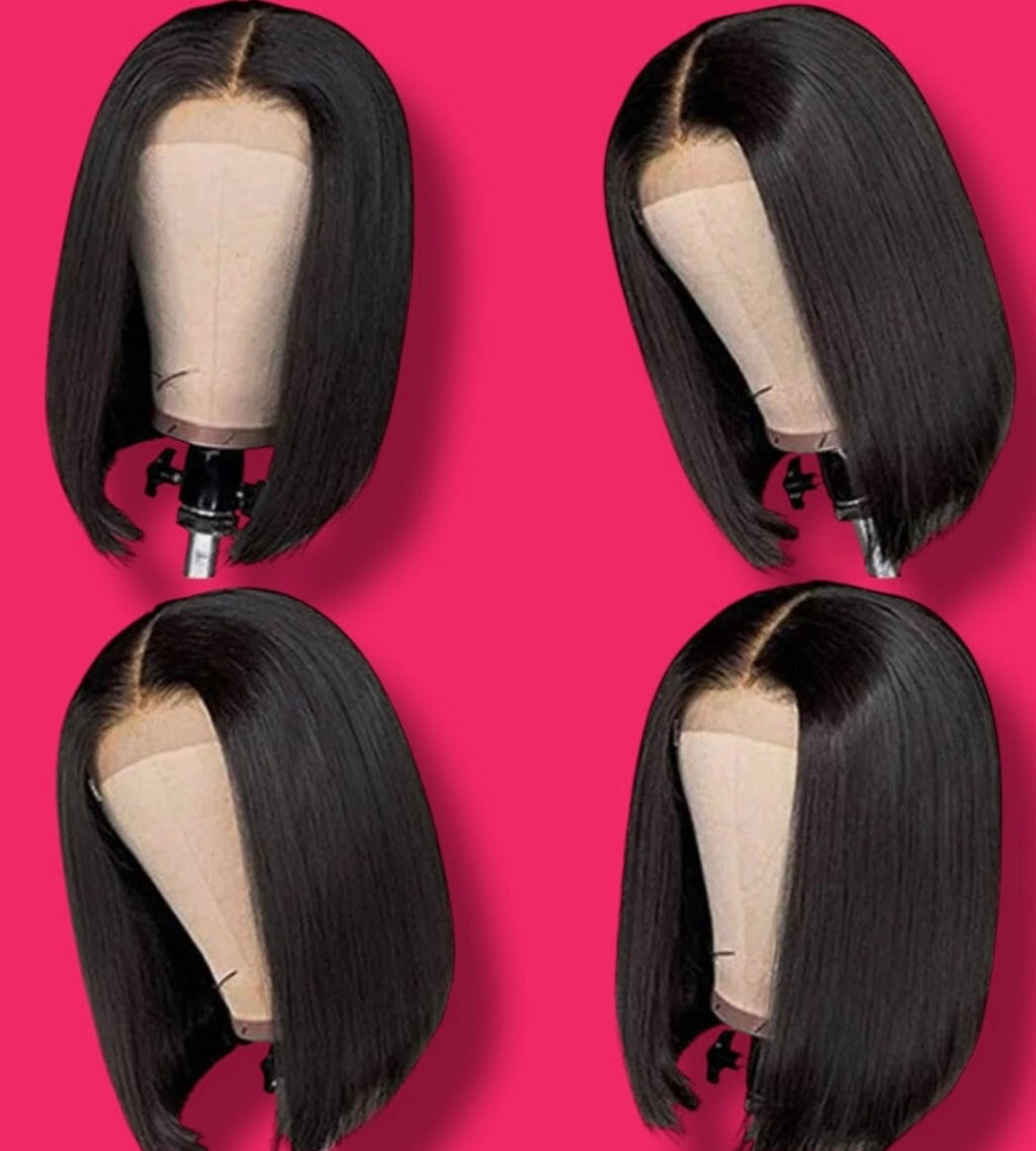 Short Luxurious Black Lace Front Bob, Soft, Elegant, Straight Wig (11.8 inch)